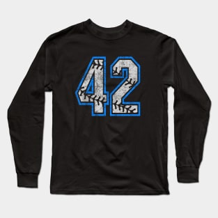 Number 42 Baseball Equality Distressed Classic LA Blue Long Sleeve T-Shirt